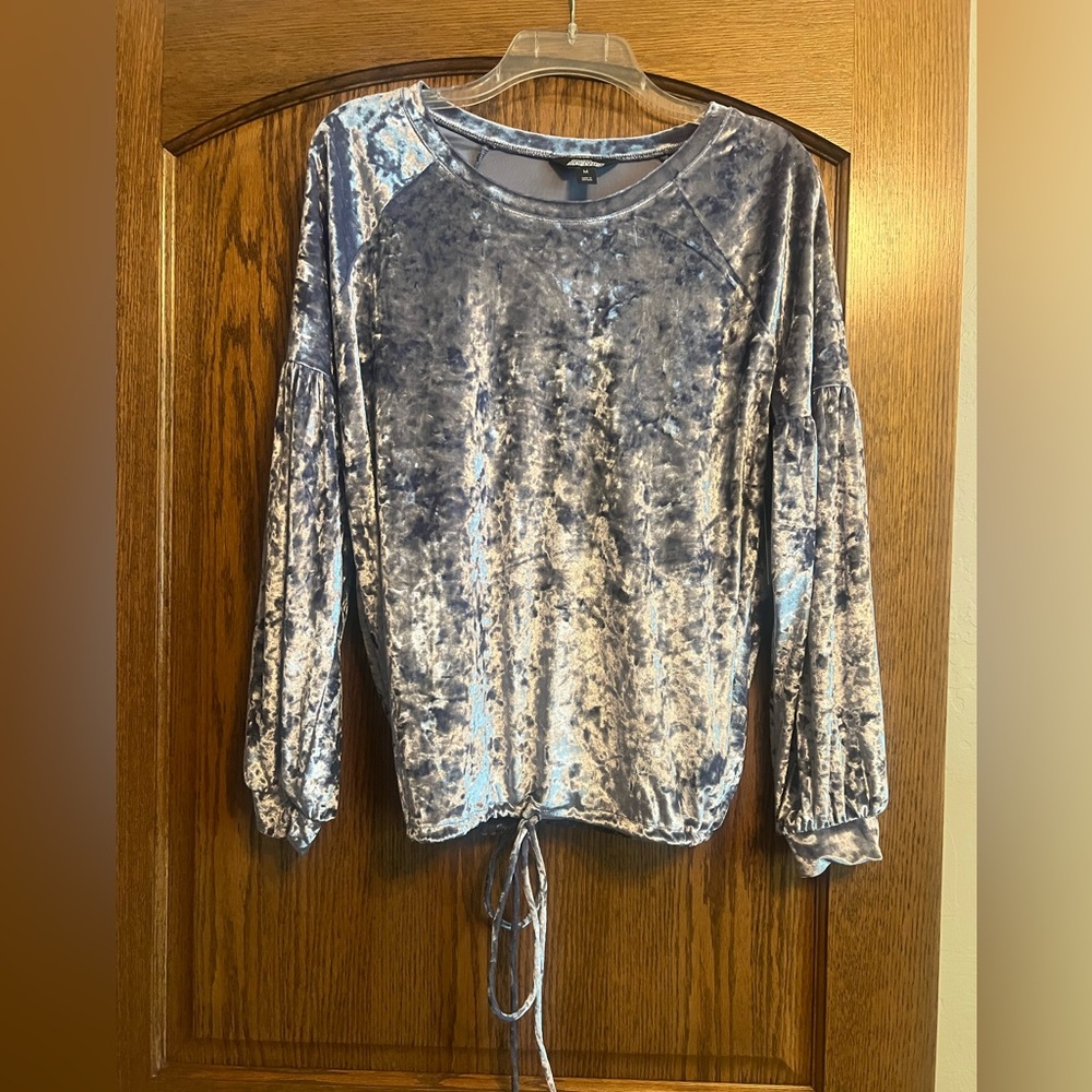 Project RUNWAY Velvet Drawstring Sweatshirt in Icy Blue